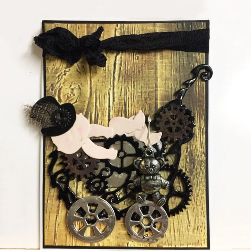 

Steampunk Gear dies Background Craft Die Baby carriage Metal Cutting Dies Cut for DIY Paper Card making Scrapbooking Decoration