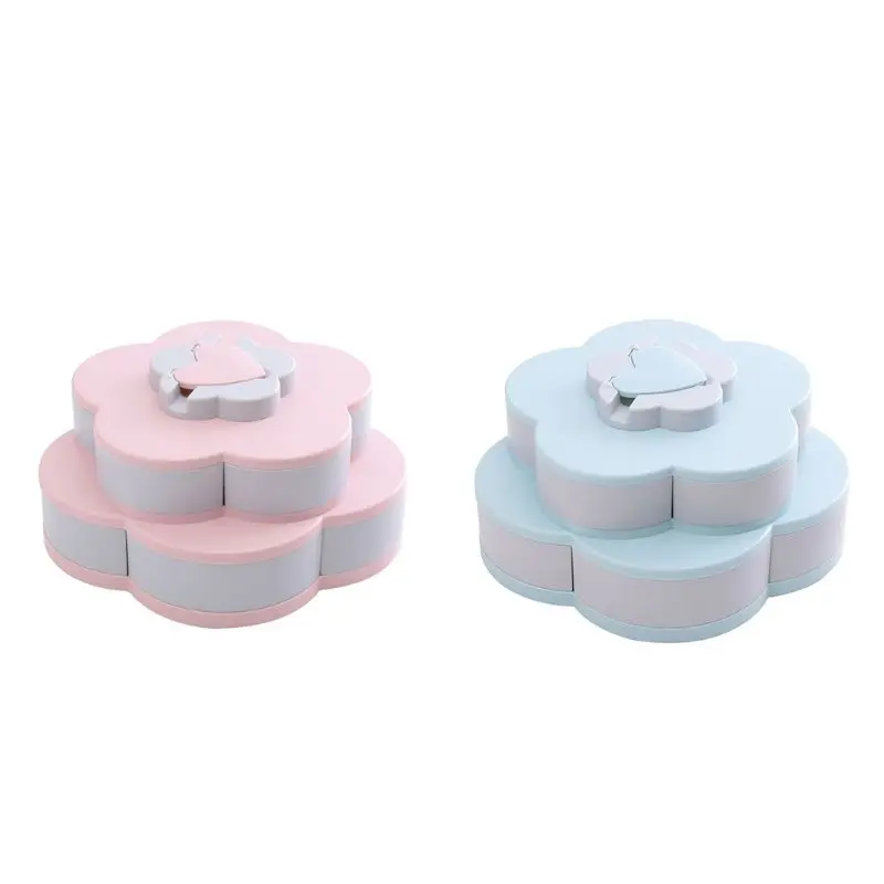

Petal-Shape Rotating Snack Box Candy Tray Food Storage Box Wedding Candy Plates Double-deck Dried Fruit Organizer Storage