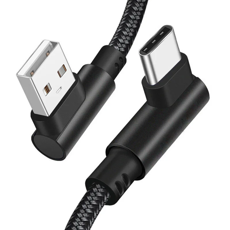 

0.25m/1m/2m/3meter 90 Degrees Right Angle overstriking Strong Braided Fabric USB Type C Quick Charger Charging Sync Data Cable