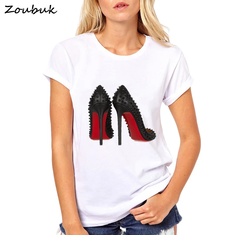 Harajuku Classic High Heels Print T shirt Women Summer Vogue Princess Short Sleeve T-Shirt Tops Tee shirt Femme camiseta mujer
