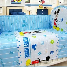 Акция! 6 шт. мультфильм детская кроватка Постельное белье хлопок, Постельные принадлежности для новорожденных, Детские Простыни, включают(бампер+ Простыни+ наволочка
