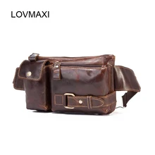 LOVMAXI Genuine Leather Waist Packs Belt Men Waist Bags Fanny Pack Belt Bags Phone Pouch Travel Male Small Bag Leather Pouch Bag bosikas new genuine leather waist packs leather bag belt men phone pouch bags zipper travel waist pack vintage male waist bag
