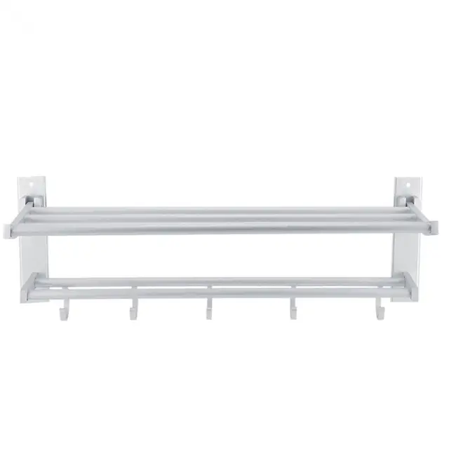 E Alumimum Bath Double Towel Rack Holder Washcloth Shower E Alumimum Bath Double Towel Rack Holder Washcloth Shower Bathroom Shelf With 5 Hooks Washroom Tool
