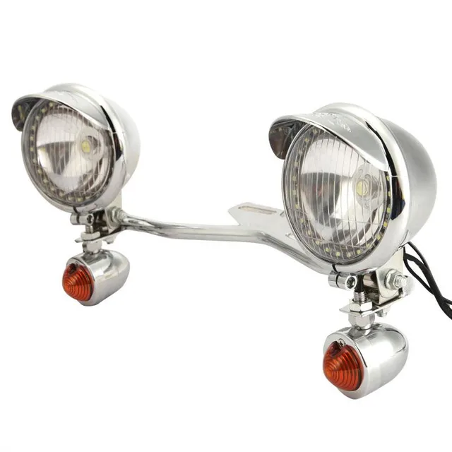 Chrome Motorcycle Headlight Spot Light+LED Turn Signals Light+Bracket