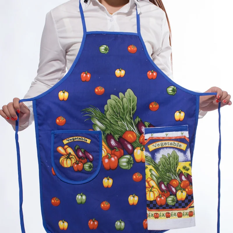Casual Home Kitchen Work Apron with Deep Pocket Towel Outside Anti-oil Cloth Inside Absorbent Towel Cute Pattern Women Aprons