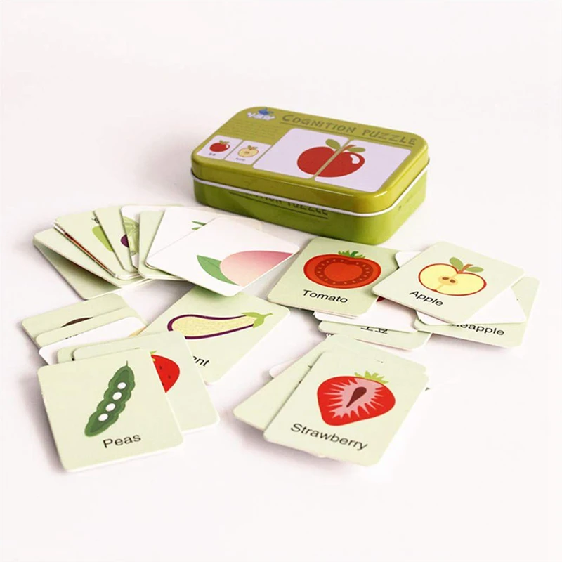 

Tear-resistant Flash Cards Learning Puzzle Cards, Matching Montessori Early Educational Learning Toys Mental Storage Box