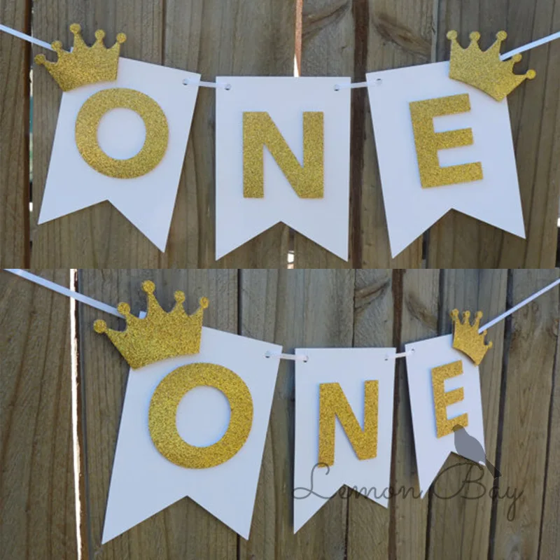 

One Gold Onion Paper Pulls Flag Baby's Birthday Party Decorating Supplies Flag Birthday Banner Spot One Year Birthday Banner