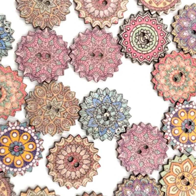 50pcs Painted Gear Wooden Buttons for Handwork Sewing Scrapbooking Handmade Clothing Crafts Accessories Sewing Art 2025mm (5)