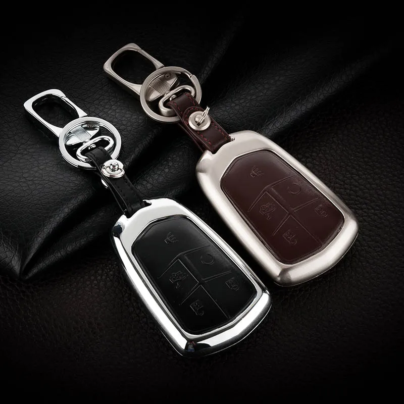 

Zine-alloy Metallic Smart Remote Key Fob Shell Leather Button Case Cover For Cadillac Series