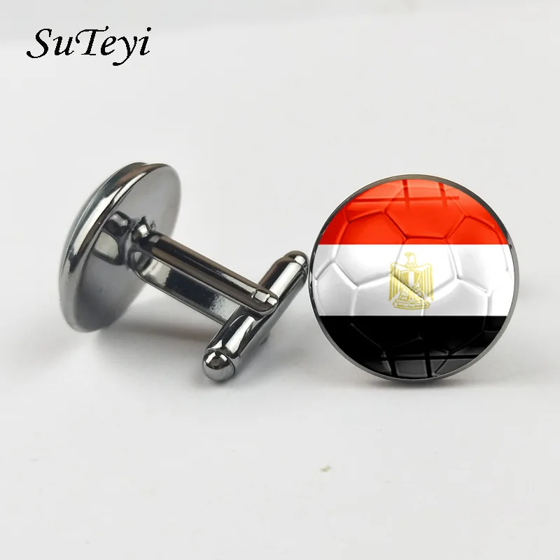 #*Cheap SUTEYI Ethnic Egypt Flag Cufflinks Ancient Nation Football Pictures Glass Dome Cuff Links Men Gifts Suit Copper Jewelry