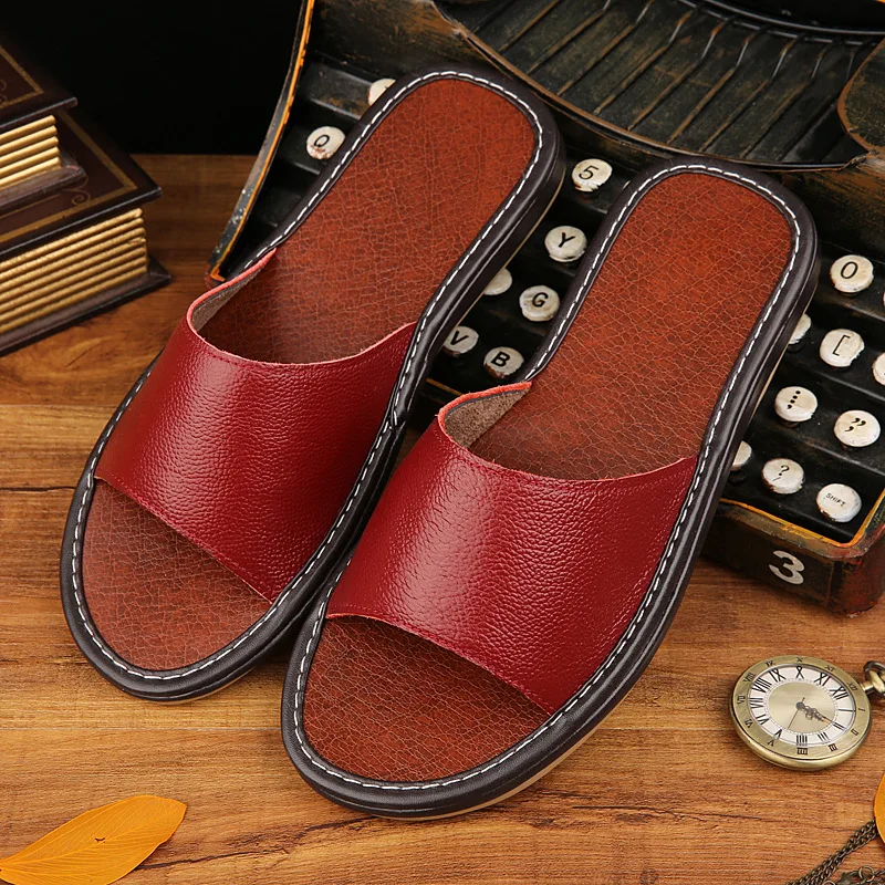 Genuine-Leather-Slippers-Shoes-Couple-Slippers-Summer-Indoor-Home ...