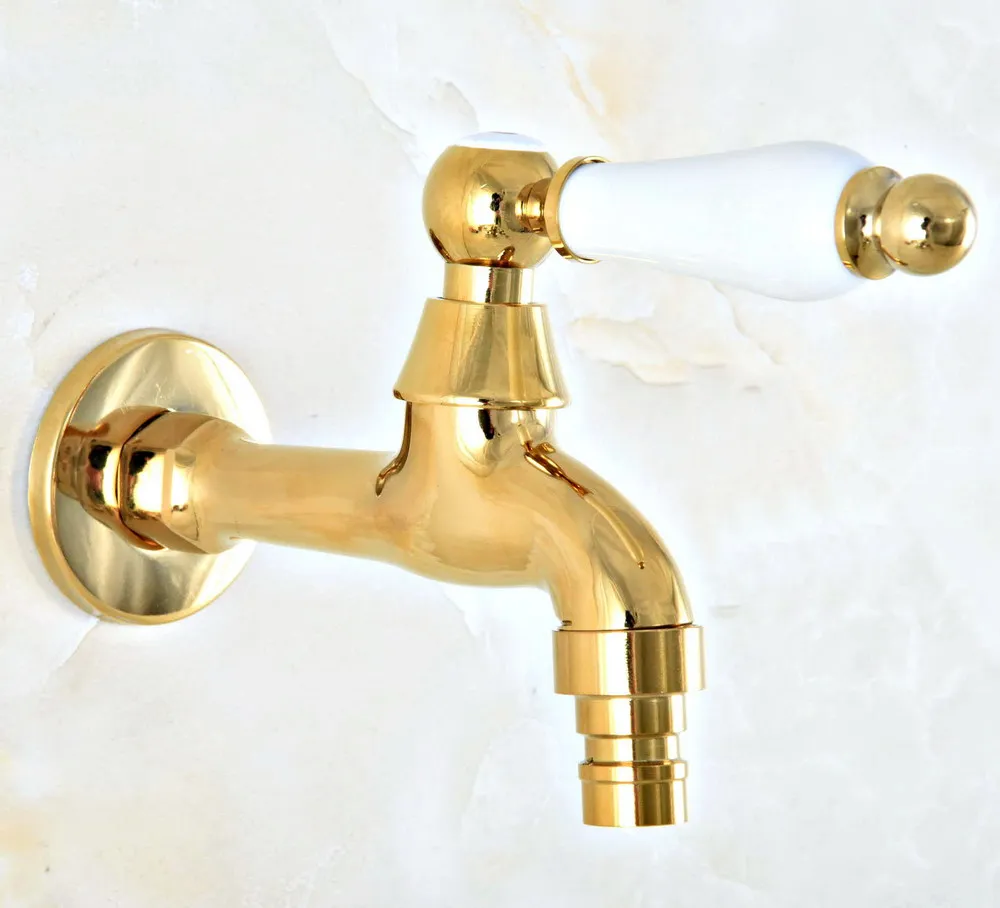 Polished Gold Brass Outdoor Faucet Garden Water Tap Washing
