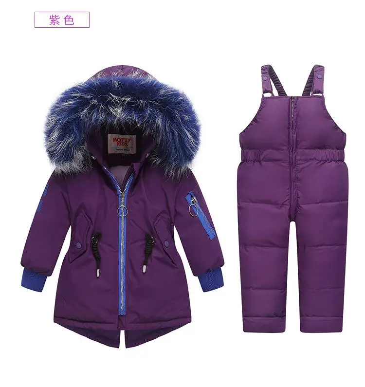 Детские пальто Зимний зимний комбинезон с капюшоном для девочек и мальчиков, куртка с утиным пухом, одежда для маленьких девочек, зимняя одежда, комбинезон, зимнее пальто - Color: Purple