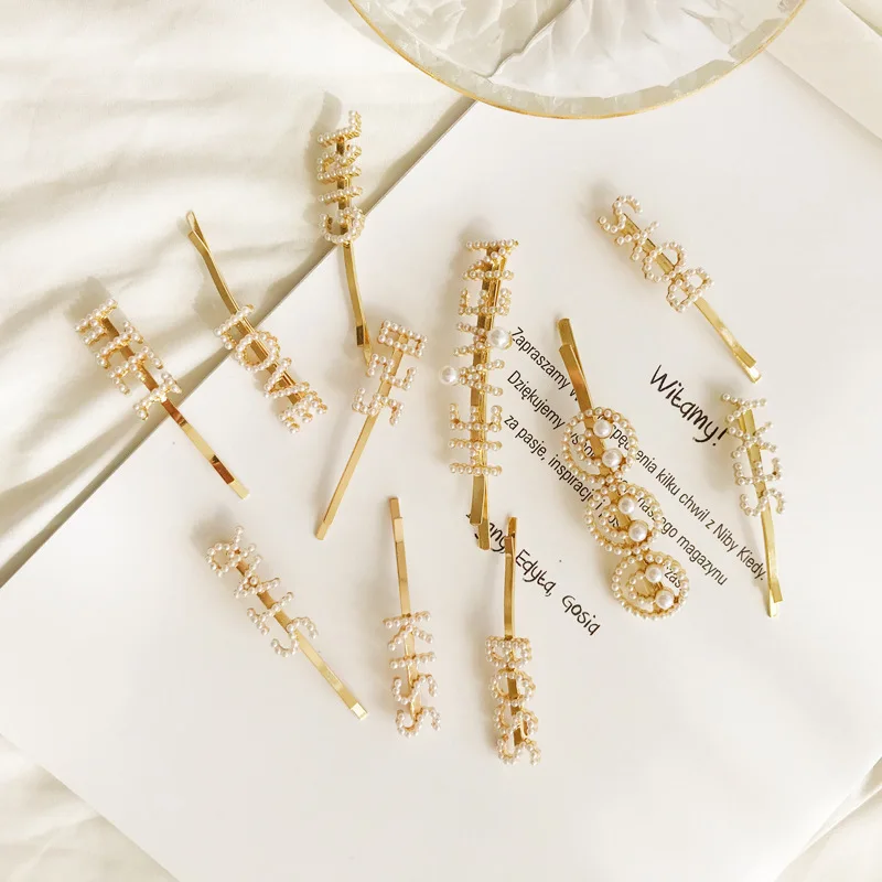 

Hot Sale Women Girls Fashion Elegant Pearl Hair Clips alloy Hairpins Female Hair Styling Accessories F013