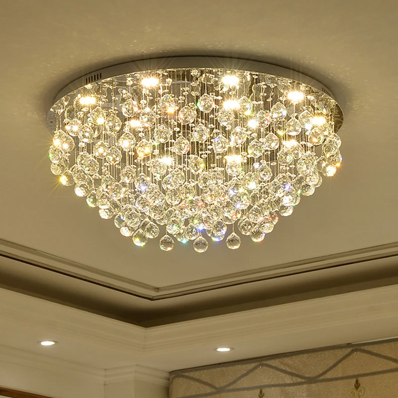 

European Crystal Lamp Modern K9 Crystal Lustre Dinning Room Round LED Crystal Ceiling Light with Remote Control