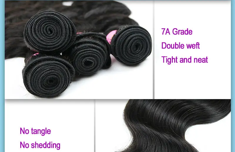 7A Unprocessed Peruvian Virgin Hair Body Wave 3PCS Natural Color Human Hair Weave Remy Virgin Peruvian Hair Weave Bundles (3)