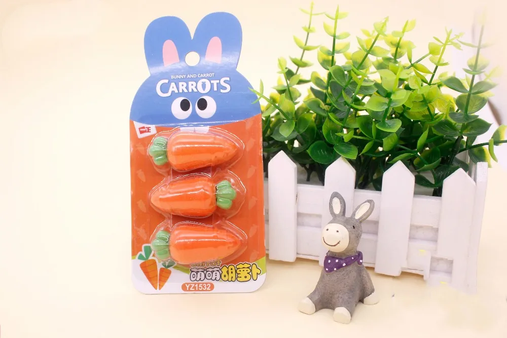 3 шт./упак. Kawaii для фруктов, моркови карандашный ластик резиновые офисные и канцелярские принадлежности для школьников для детей