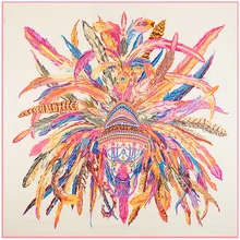 POBING Шелковый квадратный шарф люксовый бренд индийский перо женские шарфы и палантины перья Корона испанский платок аксессуар