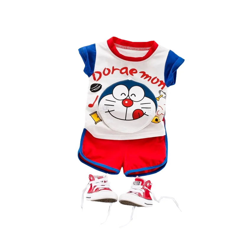 Toddler baby boys girl Clothing sets Summer Kids Replaceable Doraemon pattern T-Shirt+ Short Suits Infant Creativity Tracksuits