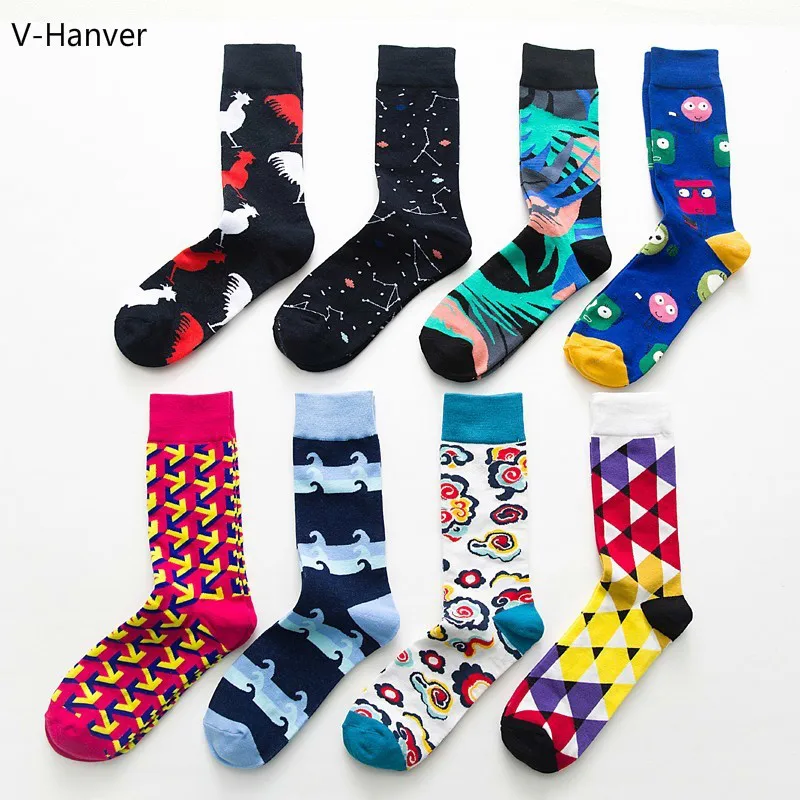 

V-Hanver Fashion Colorful Happy Socks Unisex Cartoon Cloud Soft Breathable Rooster Cotton Stock Casual Funny Hosiery Male Women