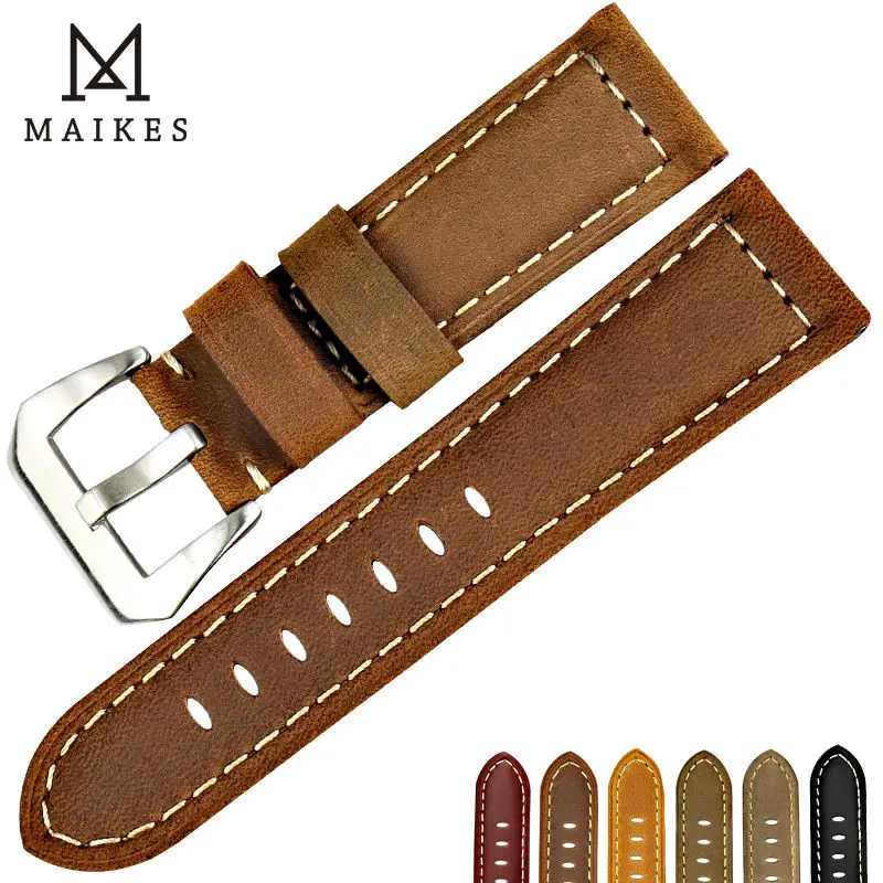 Ремешок для часов MAIKES винтажный ремешок из натуральной кожи 22 мм 24 26 мм|watch strap genuine
