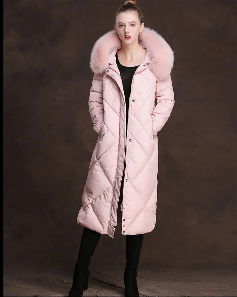 AYUNSUE/Женская куртка на утином пуху с воротником из лисьего меха; зимнее пальто; женские куртки с капюшоном; женские длинные парки с подкладкой; Casacos WXF322