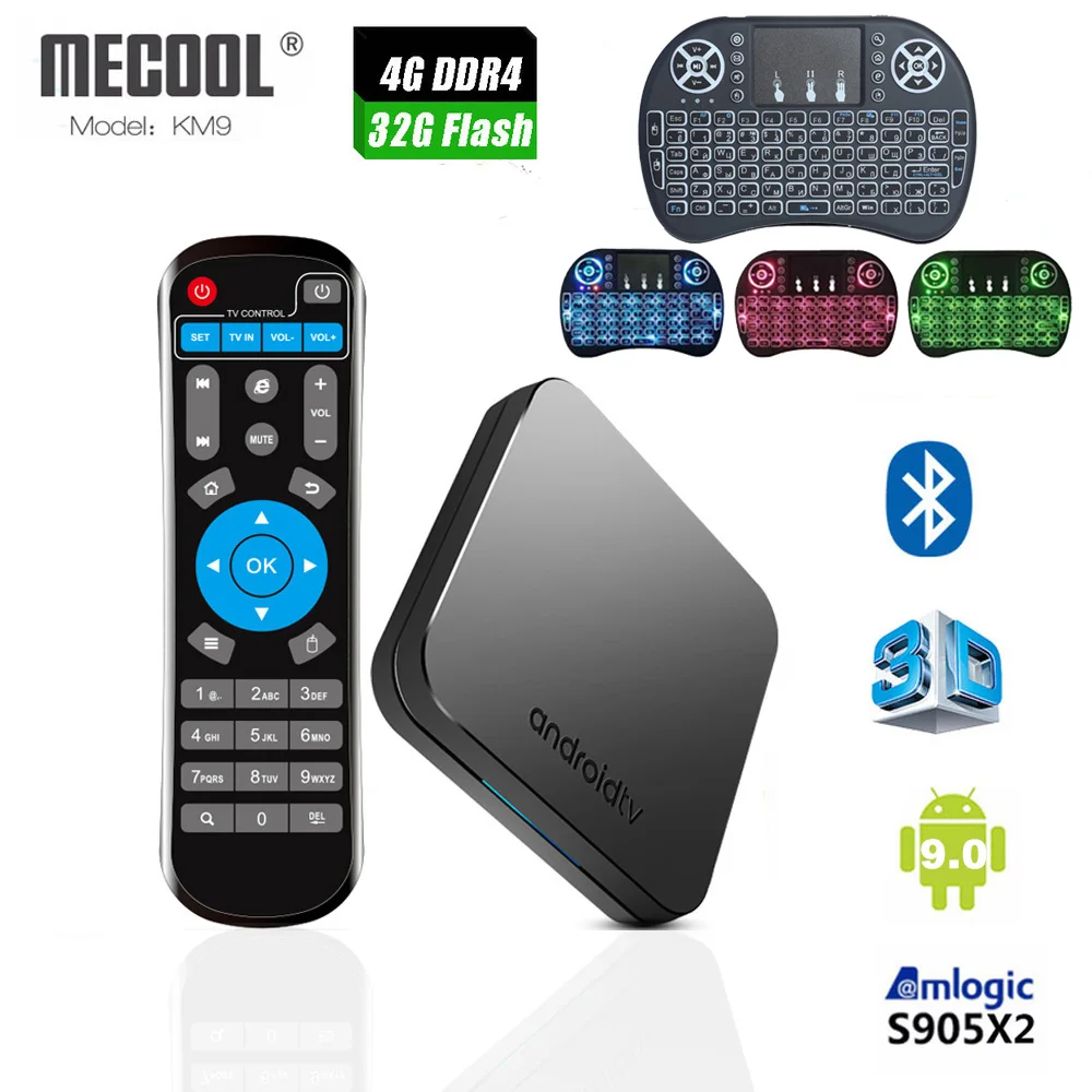 

MECOOL KM9 Android 9.0 Smart TV BOX Amlogic S905X2 Quad core 4G DDR4 32G EMMC ROM Set Top Box 4K H.265 media player 1 year iptv