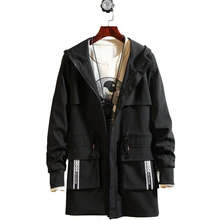 Мужской весенне-осенний Тренч, новая уличная куртка с капюшоном, Длинная ветровка, Молодежные красивые тонкие пальто, тренд, повседневный Тренч