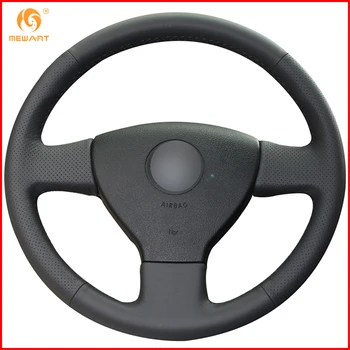 

MEWANT Black Genuine Leather Car Steering Wheel Cover for Volkswagen Old VW Golf Polo Sagitar Lavida 2010 Polo Accessories Parts