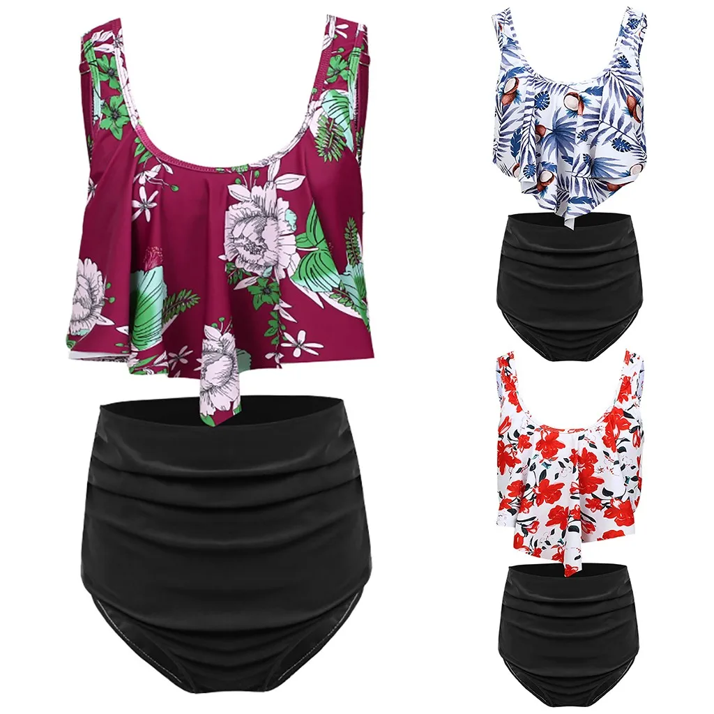 

bikini 2019 sexy Women Two Piece Plus Size Sexy Backless Halter Floral Printed Swimwear Sets wimwear women one piece swimsuit