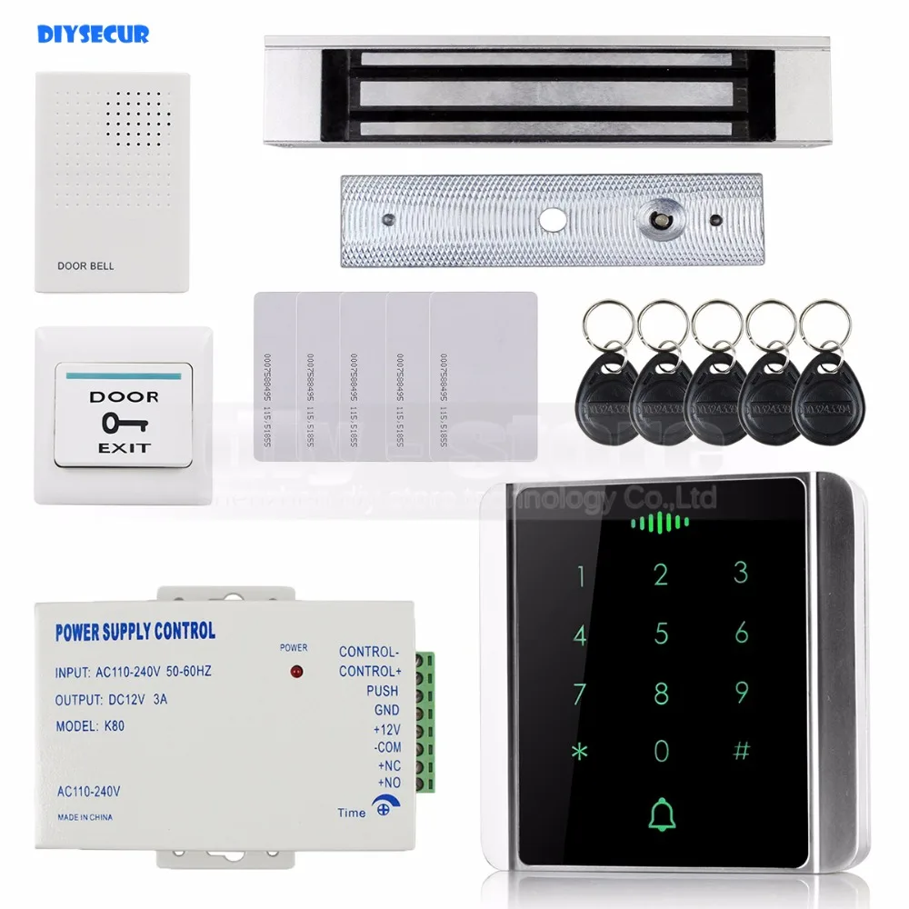 

DIYSECUR 125KHz RFID Reader Password Keypad + Magnetic Lock Door Access Control Security System Kit 8000 User
