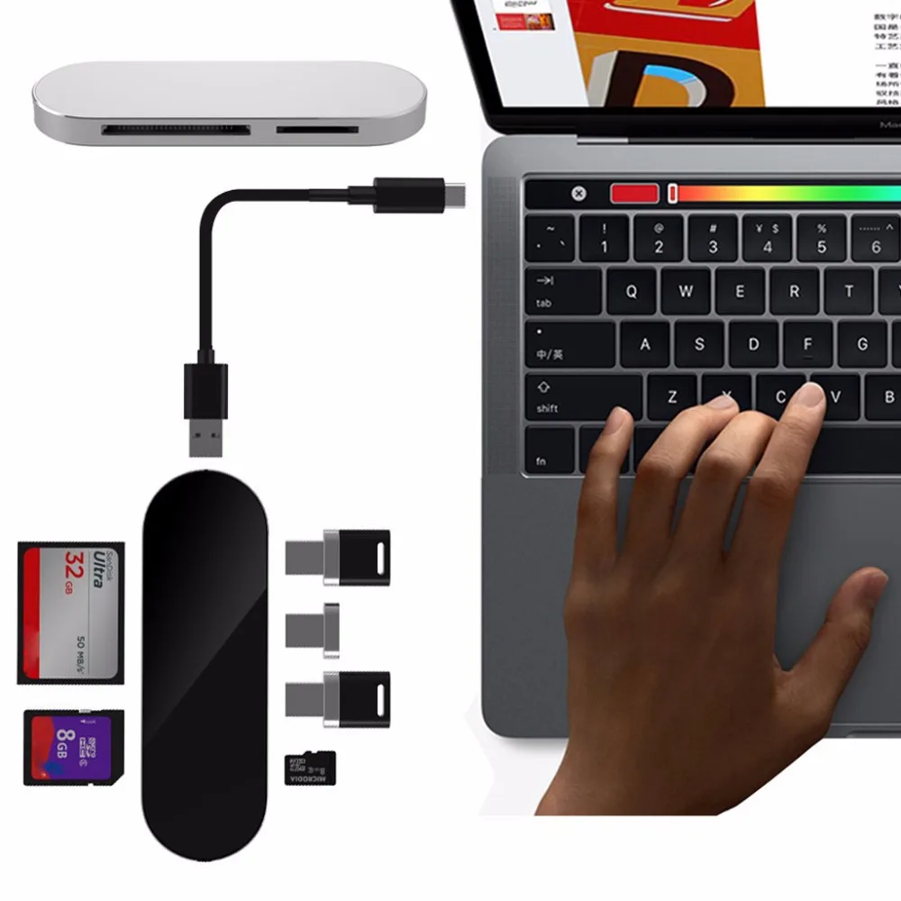 

7-In-1 SuperSpeed Type C USB 3.0 Hub SD/TF/CF Card Reader Adapter For MacBook PC Laptop S8 G6 Android Phone