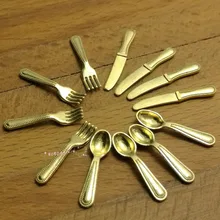 Кукольный домик Миниатюрный 1:12 игрушка 4 комплекта Золотой металлический нож Spork ложка SPO278