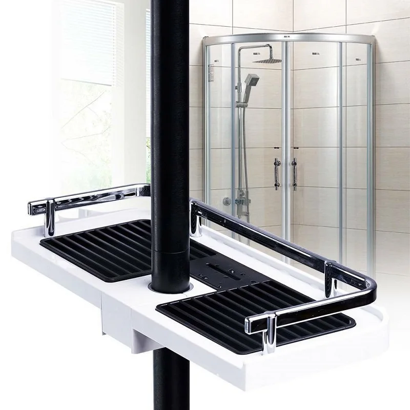 

Bathroom Pole Shelf Shower Bath Storage Caddy Rack Organiser Hollow Tray Holder