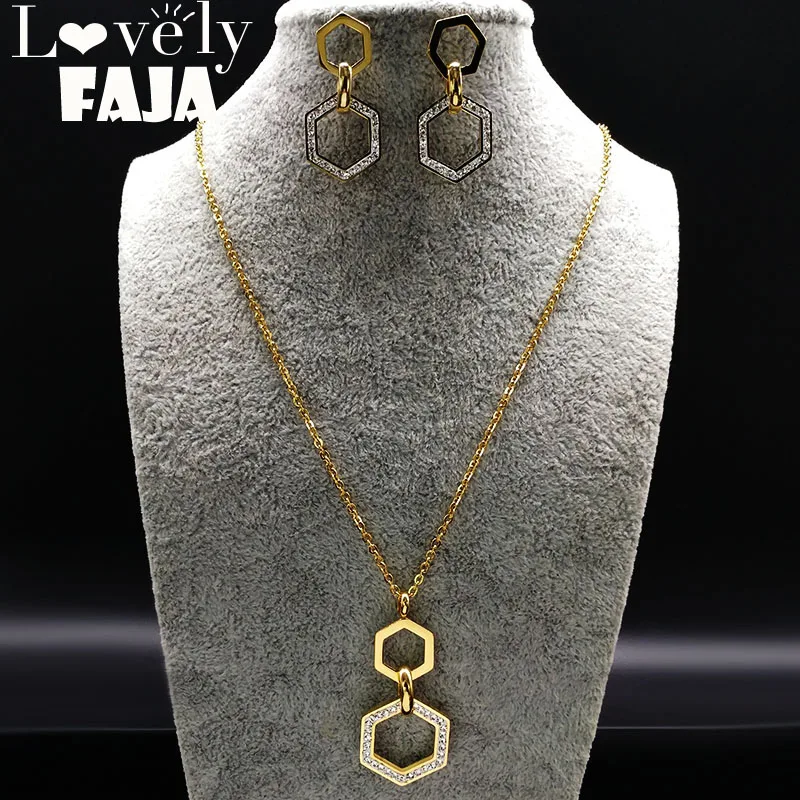 La geometría de acero inoxidable pendientes collar conjunto de joyas de cristal de mujeres de Color oro conjunto de joyas juego de joyeria de acero S178440 La geometría de acero inoxidable pendientes collar conjunto de joyas de cristal de mujeres de Color oro conjunto de joyas juego de joyeria de acero S178440