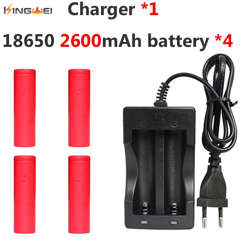 4pcs Kingwei 2600mah Original Battery for Sanyo 18650 3.7V Rechargeable Lithium UR18650ZY Flashlight Headlight Toys | Электроника