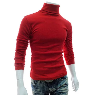 Водолазка, Одноцветный повседневный мужской свитер, Прямая поставка, брендовый свитер со скидкой, мужской облегающий брендовый Топ, вязанные пуловеры - Цвет: Красный