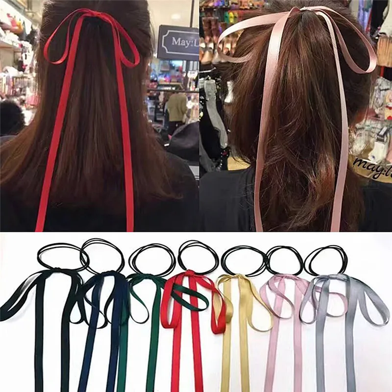 Women Elastic bands for hair women's long ribbon bow hair bands women Hair accessories rubber