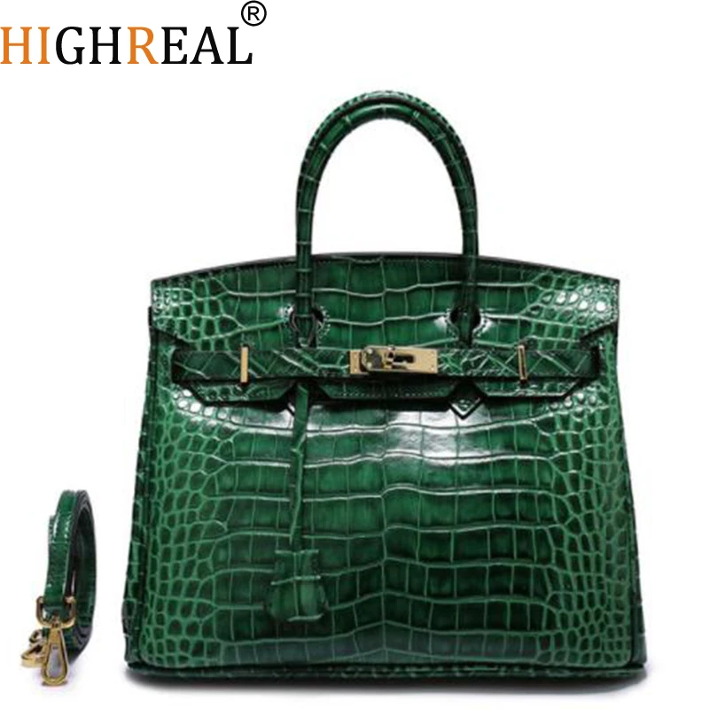 

HIGHREAL Newest Luxury Designer Genuine Leather Retro Women Shoulder Bag Crocodile Handbag Cowhide Casual Totes High Quality Bag