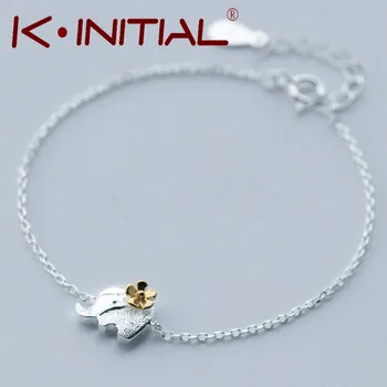 Kinitial 1Pcs 925 Silver Fashion Golden Tone Flower Accessories Jewelry Elephant Chain Bracelet Bangle for women Lovers