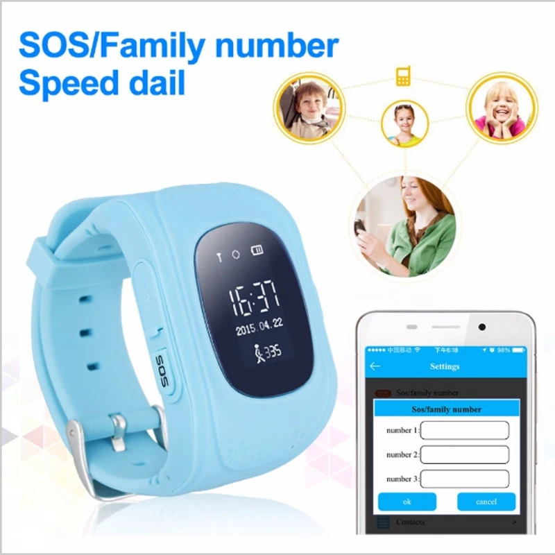 

Q50 Children Safety Monitoring Portable GPS Intelligent Watch Telephone Tracker Watch Wrist strap Child English Version 2G SIM