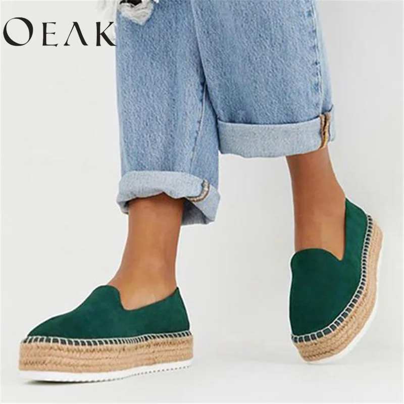 

Oeak Faux Suede Espadrilles Shoes Slip-on Casual Loafers Women Platform Flats Ballet Comfortable Ladies Shoe