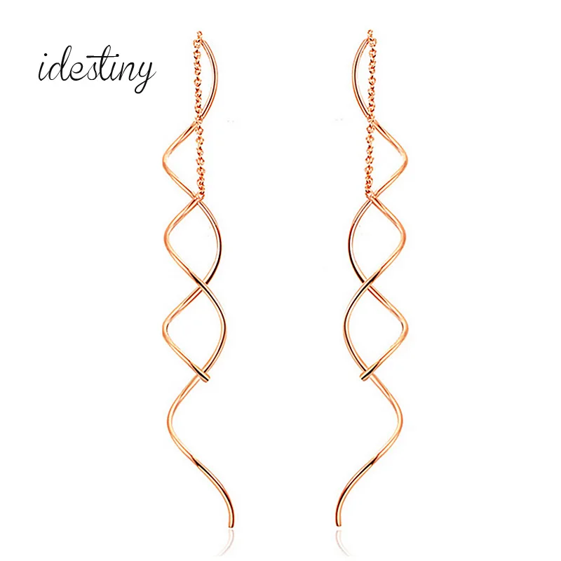 

IDESTINY 11.11 High Quality Line Thread Threader Dangle Earrings Tassel Wire Bars Bead Rolo Chain Earings Long Length for Women