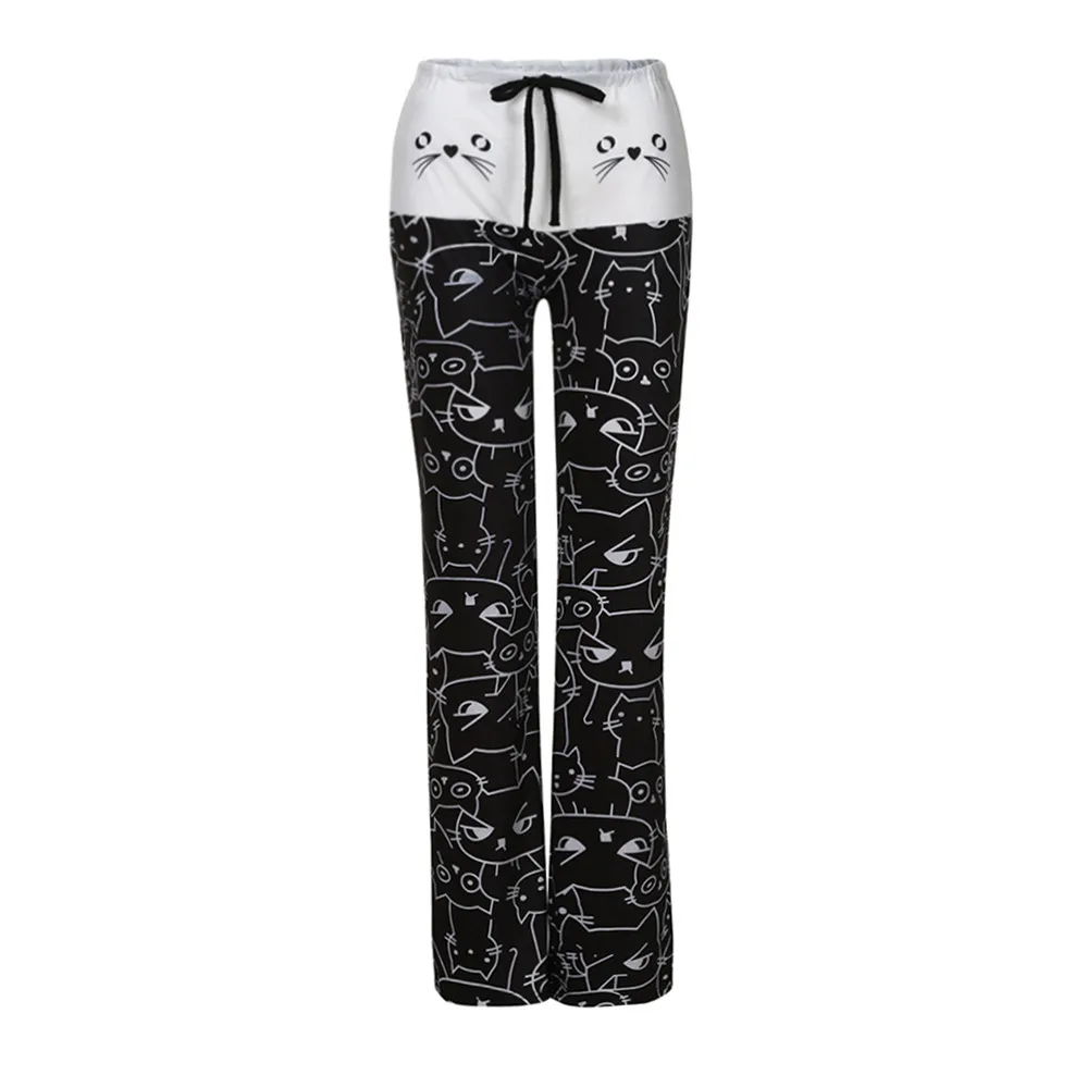 Милые Женские Широкие штаны с принтом кота, Спортивная одежда на завязках, женские леггинсы для спортзала, свободные дышащие штаны для фитнеса, Леггинсы для йоги# YL