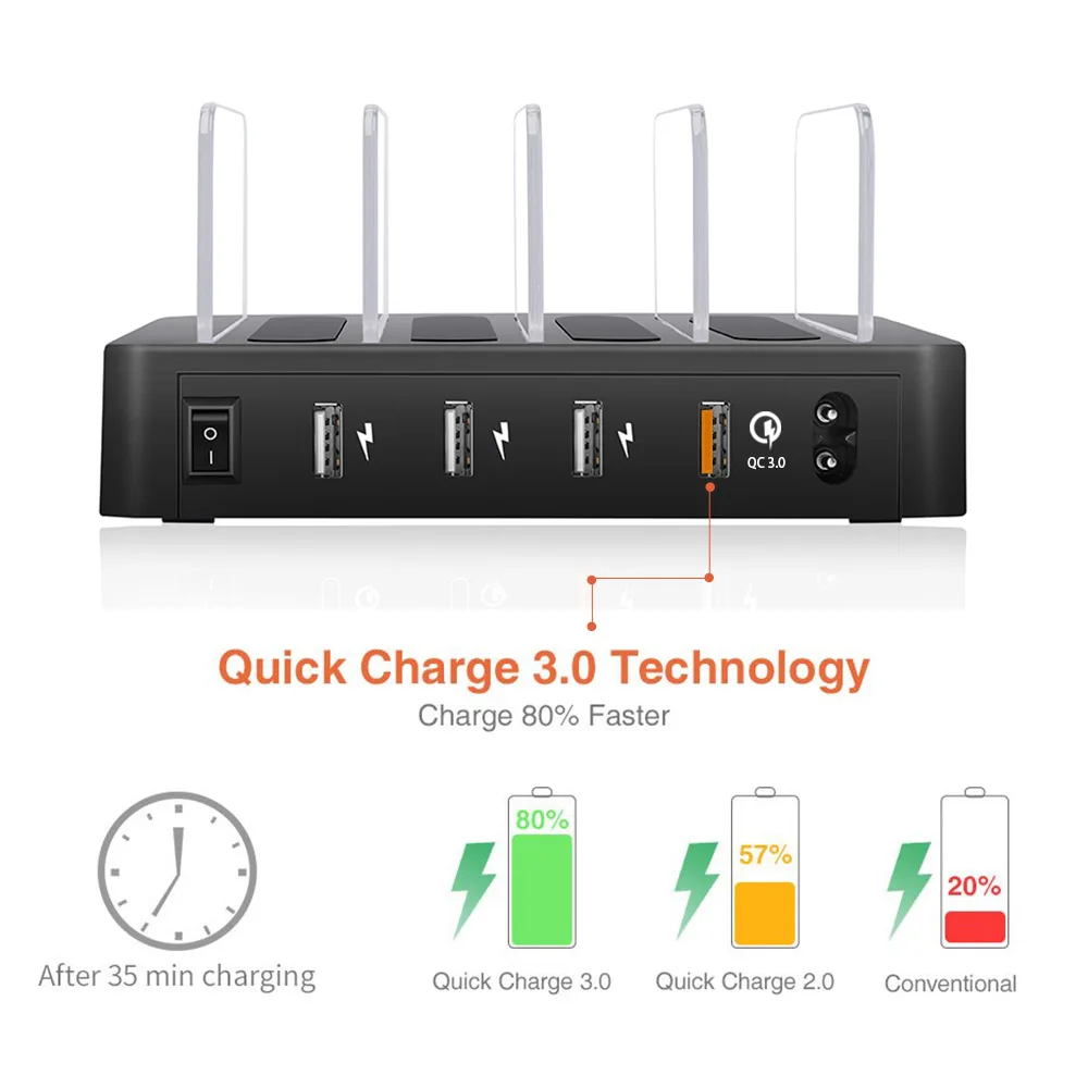FDGAO QC3.0 USB وحدة شاحن 4 ميناء حوض شحن USB حامل سطح العمل متعددة منفذ شاحن ل الروبوت فون باد سامسونج اللوحي FDGAO QC3.0 USB وحدة شاحن 4 ميناء حوض شحن USB حامل سطح العمل متعددة منفذ شاحن ل الروبوت فون باد سامسونج اللوحي