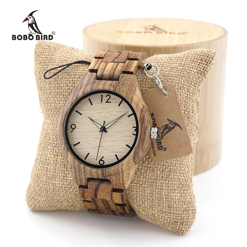 BOBO BIRD Mens Zebrawood Wooden Watches with Wood Strap Quartz Analog with Quality Miyota Movement Tri-Fold Clasp
