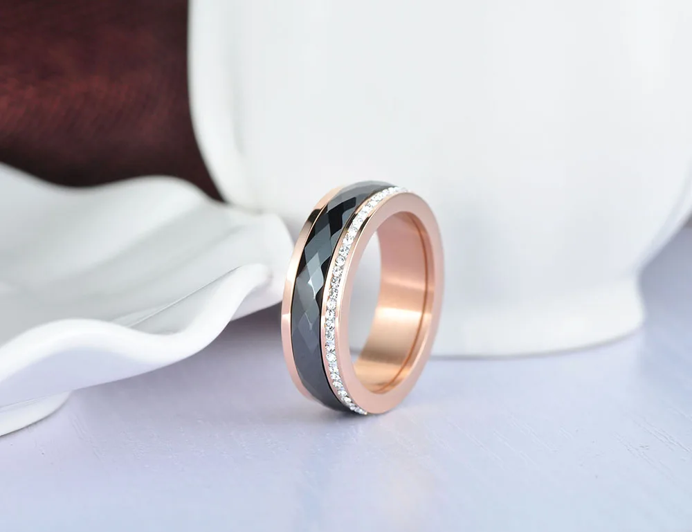 Wedding Rings Womens Ring Cubic Zircon Ring Finger Rings Jewelry Rings Ring Jewelry JeeMango Classic Titanium Steel Black Ceramics Rings Jewelry Gold Color Cubic Zirconia Wedding Engagement Ring For Women JR18013