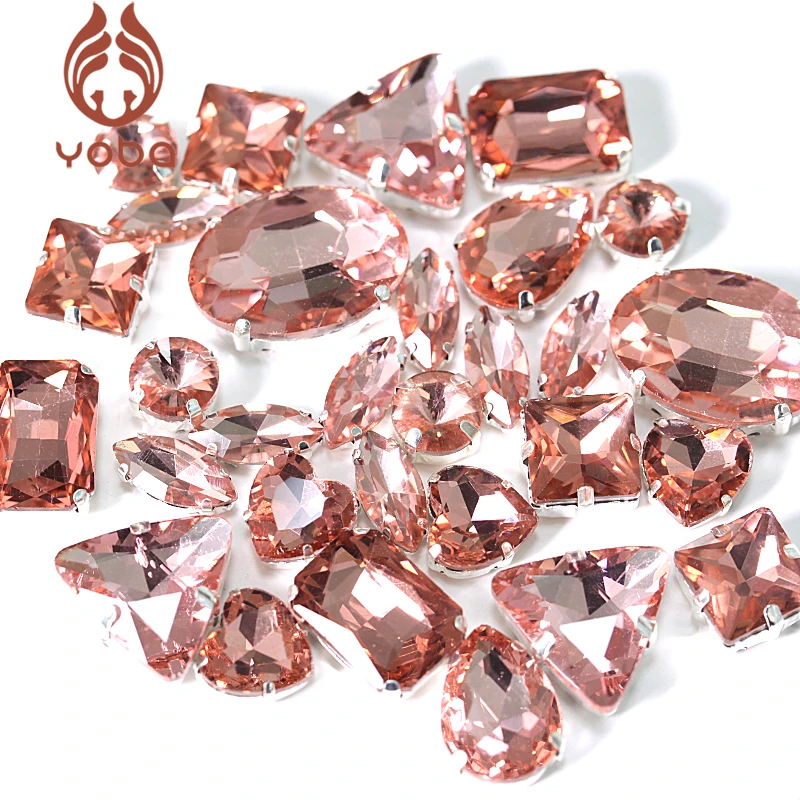 

Light Peach Teardrop Sew On Rhinestones With Gold / Silver Claw Flatback Glass Strass Sewing Rhienstones For Wedding Dress Y3514
