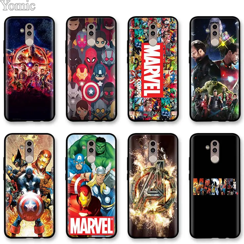 

Marvel Avengers Super Heroes Black Soft Case for Huawei Mate 10 20 Lite P20 P30 Pro P30 Lite Honor Y7 Y9 2019 Case Cover