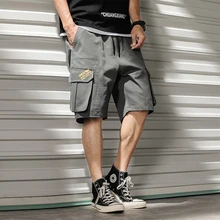 Мужские шорты Карго летние прямые однотонные повседневные шорты с карманами по колено уличная одежда в японском стиле мужские шорты